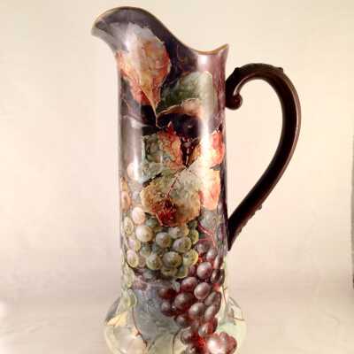 Hand-painted pitcher with large spout of Iraline 'Dolly' Wilson, c. 1900