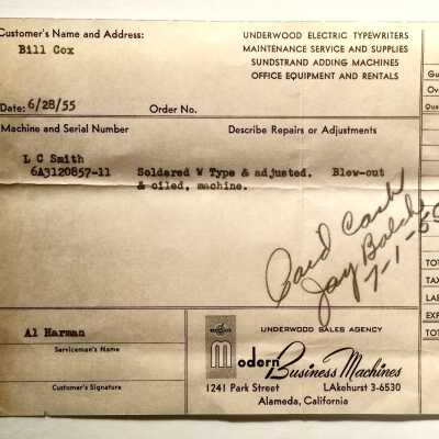 Repair service receipt from Modern Business Machines, 1965