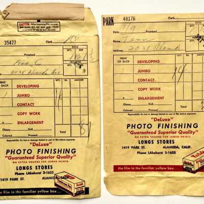 Photo Finishing envelope from Longs Drug store, prior to 1965