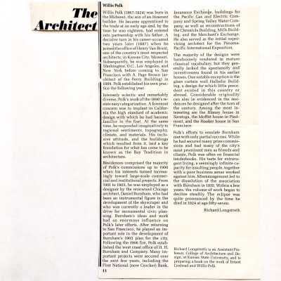 Biographical Sketch about Willis Polk, architect, prior 2006