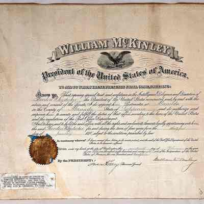 Certificate awarded Theodore W. Leydecker, Postmaster, 1898