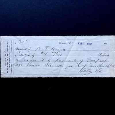 Receipt for house payment on 3261 Garfield Ave, Feb. 2, 1912