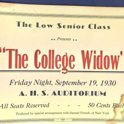 Advertising signs for Alameda High School Class play, 1930