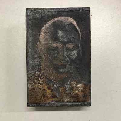 Wooden printer's block with lithographic plate of Judge Quayle, prior 2011