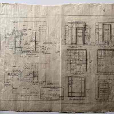 Plans relating to interior details of study, 2021 Alameda Ave, by Mildred S. Meyers, 1927