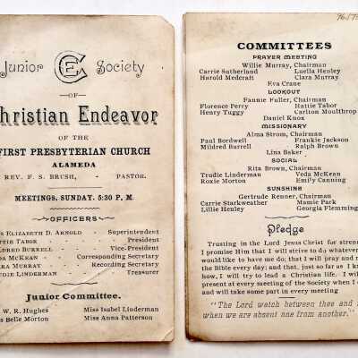 Calendar of Events for Prayer Meeting, First Presbyterian Church, 1896