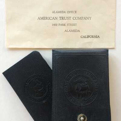 Coverlet with unused American Trust Company checks and bank book, 1934-1941