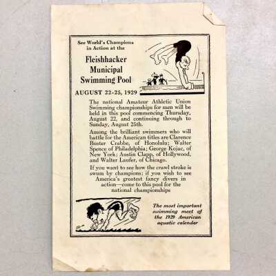 Flyer for a swimming demonstration at Fleishhacker pool, S.F., 1929