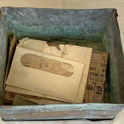 Washington School cornerstone box with contents, 1911