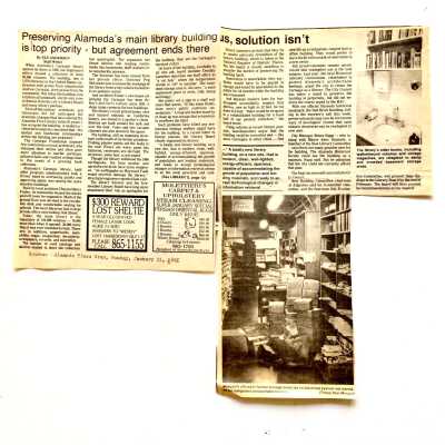 Clipping about need for preservation of the Alameda Free Library, 1985
