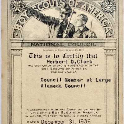 Herbert D. Clark Membership Alameda Council of the Boy Scouts, 1936