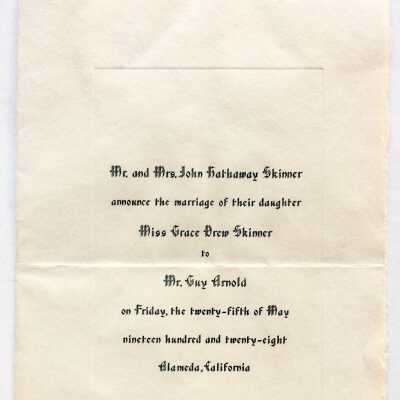 Announcement marriage Grace Drew Skinner and Guy Arnold, 1928