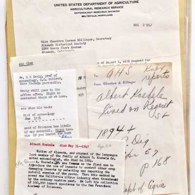 Papers related to entomologist Albert Koebele, 1957