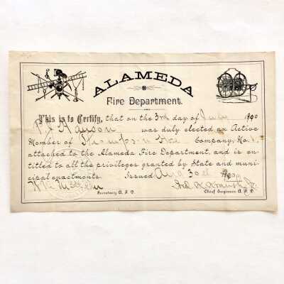 Certificate Peter J. Hanson appointment to Thompson Hose Company No. 1, 1890