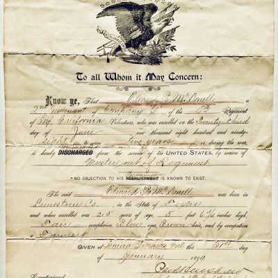 Muster out certificate of Edward R. McDonell, 1899
