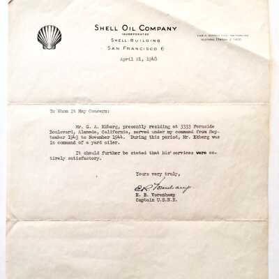 Letter of Recomendation for Gus Ekberg from Shell Oil Co., 1948