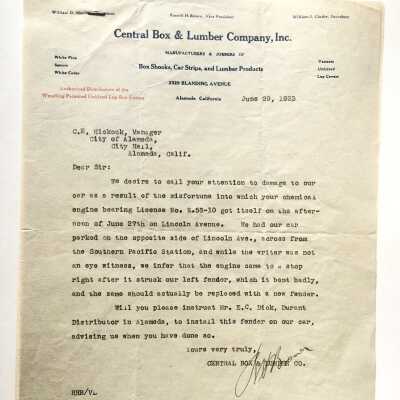 Correspondence between C. E. Hickock and the Central Box and Lumber Co, 1923