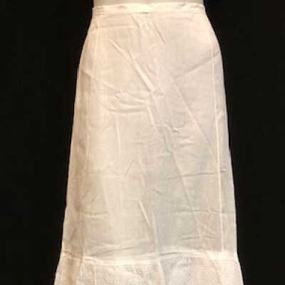 White cotton petticoat with polka dots and lace, c. 1900