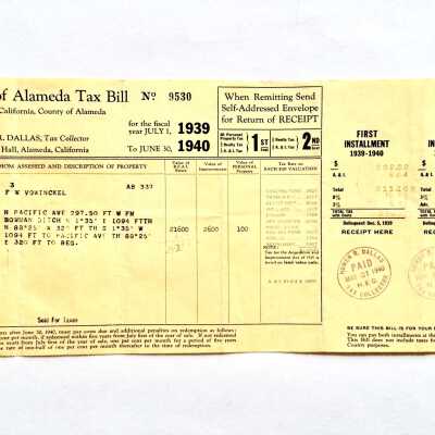 Receipt for payment of property taxes on 325 Pacific Ave., 1939-1940