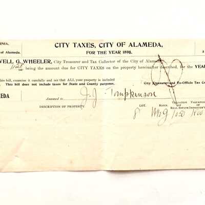 Receipt for payment of City Taxes, to J. J. Tompkinson, 1898