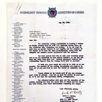 Letter about dinner at Princeton Inn for Coach Jolley and students, 1938