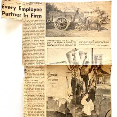 Newspaper Clipping Alameda City Garbage Company, 1953