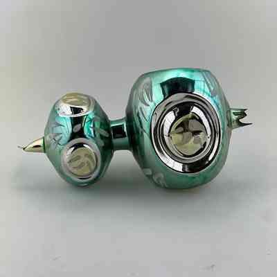 Teal, White, and Silver 2 Tier Box Glass Christmas Ornament, c. 1980s