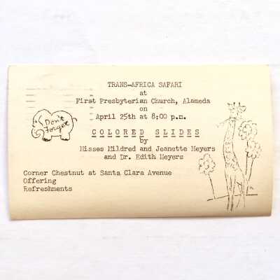 Advertising postcard presentation Meyers sisters, 1958
