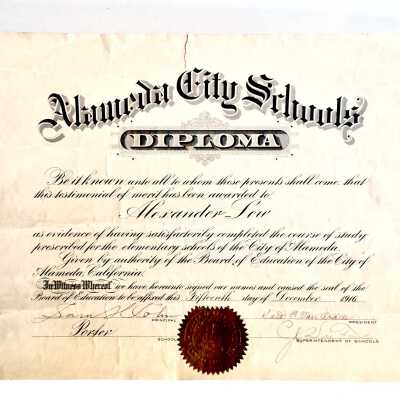 Alexander Low's Porter School Diploma, 1916