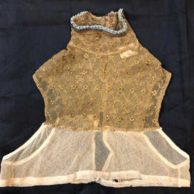 Gold Lace Dickey with blue and purple cording at neck, c. 1910