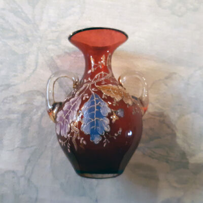 Cranberry red glass vase with gold accents and enamel work, c. 1890s-1900s