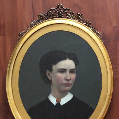 Oil portrait of Anne Gilroy in oval frame, c. 1860