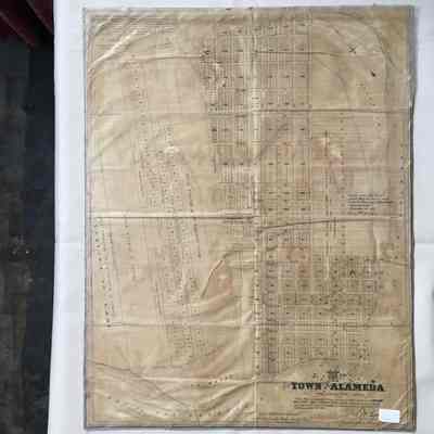 Map of Alameda with facsimile of founders' signatures, and owners' names, 1854
