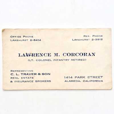 Business card of Lawrence M. Corcoran, real estate, pre 1965