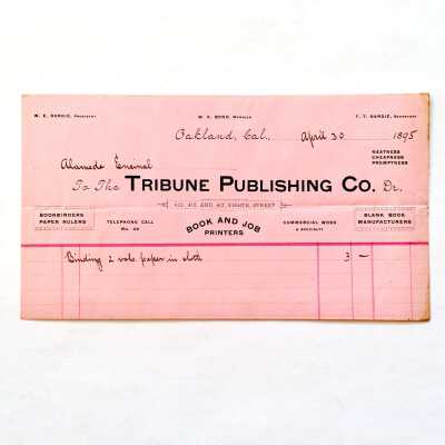 Receipt Tribune Publishing Co, binding Alameda Encinal Newspaper, 1895
