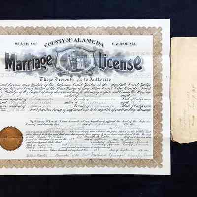 Envelope and Marriage License Sidney G. Wilson and Myrtle B. Fisher, 1911