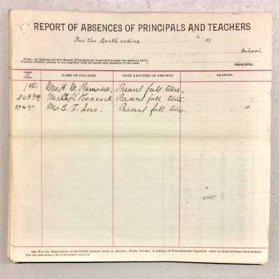 Reports of absences of Principals and Teachers, 1891