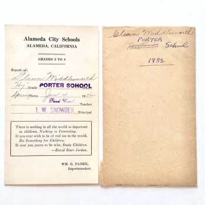 Envelope and Report Cards, Porter School spring session, 1932