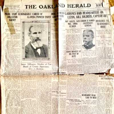 Front Page Oakland Herald about James Millington, City Clerk, 1906
