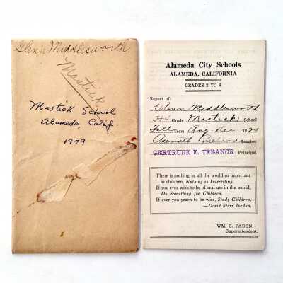 Envelope and Report Card Mastick School, Fall session 1929