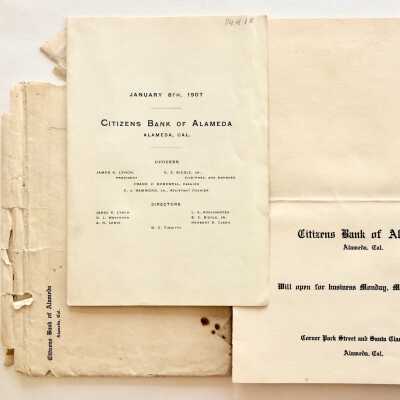 Invitation and booklet, opening Citizens Bank of Alameda, 1906