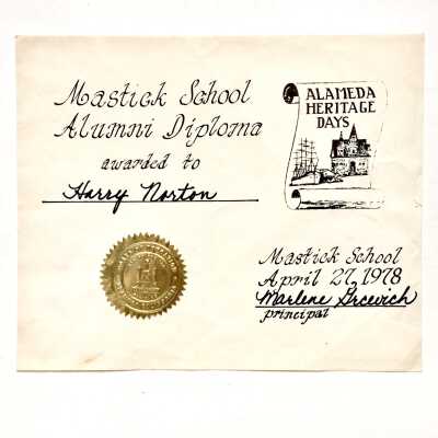 Mock Mastick School Diploma from Alameda Heritage Days, 1978