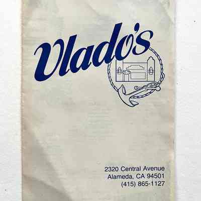 Menu from Vlado's restaurant, 1981