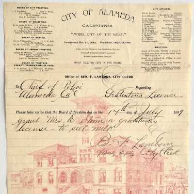 Peddlers permit for Mrs. D. Storm, 1899