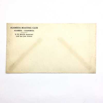 Envelope of the Alameda Boating Club, H. W. Bolte Secretary