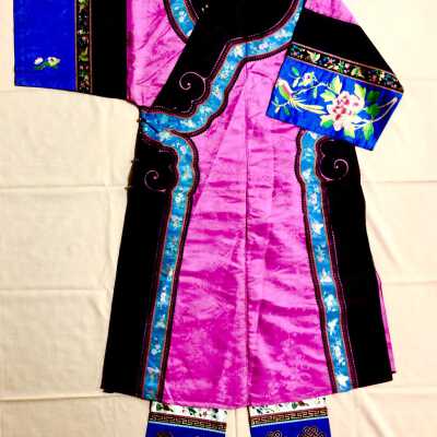 Chinese Costume with embroidered flowers and birds, of Alice O'Hare, c. 1920s