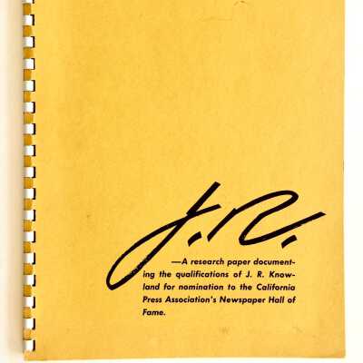 Spiral-Bound Illustrated Biographical Sketch of J. R. Knowland, 1972