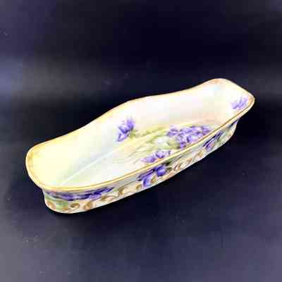 Tressemanes & Vogt porcelain pin tray with violets, c. early 1900s
