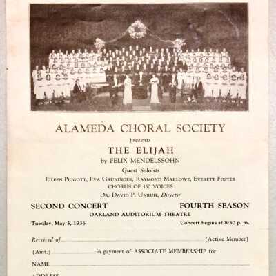 Announcement and application form for 'Alameda Choral Society', 1936