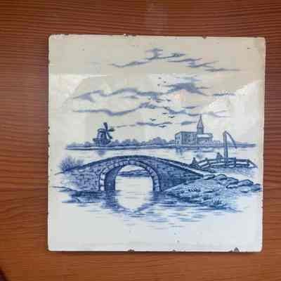 A. E. Tile Co. porcelain table tile with Dutch scene of the Blake-Dyer family